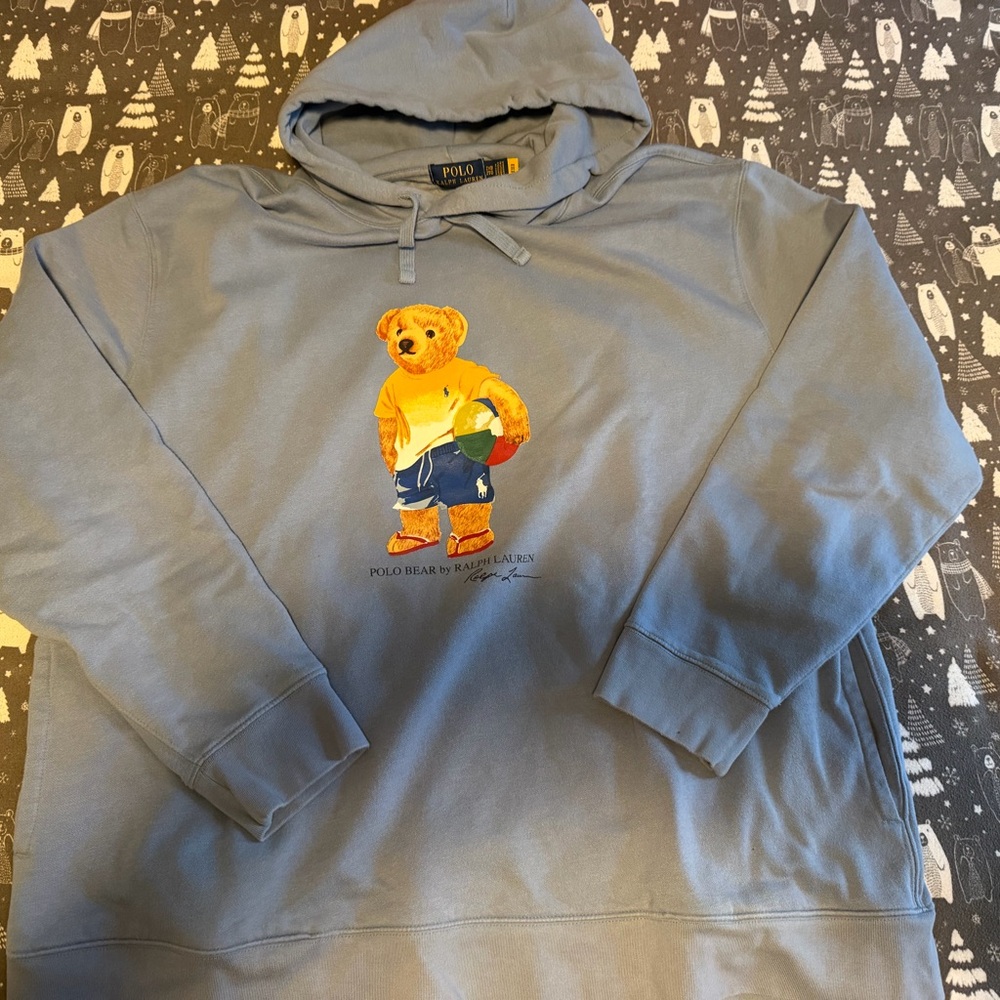 Men’s Ralph Lauren Big and Tall 2XB Light Blue Hoodie with Polo Bear Design